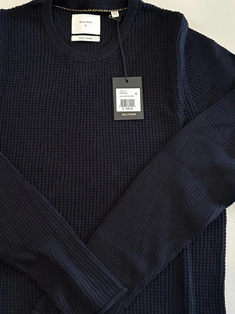 Billy Reid Navy Waffle-Knit Crewneck Sweater